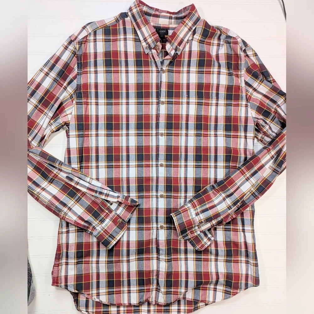 J. Crew Red/Navy Plaid Cotton Button Down Shirt XL TALL